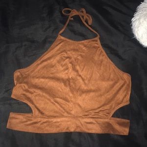 Brown suede crop top